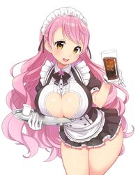  aizono_manami aizono_manami_(1st_costume) blush breast_rest breasts breasts_on_tray carried_breast_rest carrying cleavage cleavage_cutout clothing_cutout commentary cowboy_shot cup drinking_glass female gloves heart heart-shaped_pupils holding holding_cup holding_tray kanya_pyi large_breasts lips long_hair maid_headdress miniskirt nijisanji pink_hair puffy_short_sleeves puffy_sleeves short_eyebrows short_sleeves simple_background skirt soda solo standing symbol-shaped_pupils thick_eyebrows thick_thighs thighs tray very_long_hair virtual_youtuber waitress wavy_hair white_background white_gloves yellow_eyes 