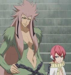  bleach bleach:_zanpakutou_ibun_hen blue_eyes cap fur green_eyes monkey pink_hair screencap zabimaru zanpakuto_spirit 