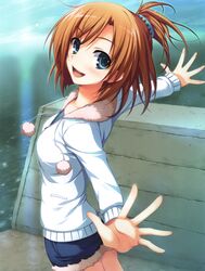  absurdres blue_eyes brown_hair female harada_taiko highres kimi_to_issho_ni official_art short_hair solo tomose_shunsaku 