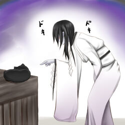  animal bad_id bad_pixiv_id black_hair faceless fatal_frame fatal_frame_1 feline female ghost himuro_kirie japanese_clothes kimono leaning_forward long_hair obi pointing poking rope sash shimenawa sleeping solo umizakuraame 