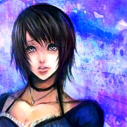  bad_id bad_pixiv_id black_hair blue_eyes blush close-up fatal_frame fatal_frame_3 female jewelry kurosawa_rei necklace sasaki_ryou short_hair solo 