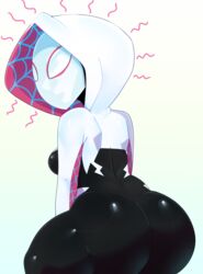  1girls ass big_ass big_butt breasts commission favorite female female_only gwen_stacy hoodie marvel mask shiny_ass shiny_clothes sideboob solo somescrub spider-gwen spider-man:_into_the_spider-verse spider-man_(series) spider_sense thick_thighs thighs voluptuous 