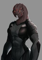  4_mandibles alien bodypaint bodysuit breasts clothing face_paint female halo_(series) hi_res leafjuly microsoft muscular muscular_female non-mammal_breasts orange_eyes sangheili skinsuit solo standing teeth tight_clothing xbox_game_studios xyda 