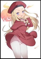  bad_id bad_twitter_id belfraw_martini beret blonde_hair blue_eyes blush bow bow_panties caburi clothes_lift dress dress_lift embarrassed female hat highres inactive_account long_hair looking_down open_mouth panties pantyhose pantyshot pom_pom_(clothes) red_dress red_hat simple_background smile solo summon_night summon_night_3 sweatdrop underwear white_background white_panties white_pantyhose wind wind_lift 