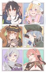  6+girls bad_id bad_pixiv_id black_gloves black_hair blonde_hair blue_eyes blue_hair blue_jacket blush bow breasts brown_hair c-ms_(girls&#039;_frontline) chibi cleavage closed_mouth contender_(girls&#039;_frontline) cross cross_necklace crossed_bangs doll eyewear_on_head fingerless_gloves food framed g11_(girls&#039;_frontline) girls&#039;_frontline gloves green_eyes green_headwear grey_eyes grey_hair hair_ornament hair_ribbon hairband hairbow hairclip heart heart_print hk416_(girls&#039;_frontline) hk416_(mod3)_(girls&#039;_frontline) holding holding_doll ice_cream jacket jewelry licking long_hair looking_at_viewer medium_hair multicolored_hair multiple_girls necklace one_eye_closed open_mouth ots-44_(girls&#039;_frontline) pink_hair purple_gloves r93_(girls&#039;_frontline) rabb_horn red_eyes ribbon salute scar scar_across_eye shirt simple_background smile ticket tongue tongue_out twintails ump45_(girls&#039;_frontline) ump45_(mod3)_(girls&#039;_frontline) ump9_(girls&#039;_frontline) ump9_(mod3)_(girls&#039;_frontline) v white_gloves white_headwear white_shirt 