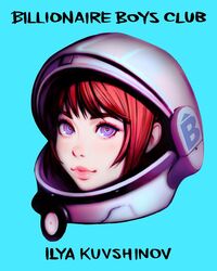  aqua_background artist_name astronaut commentary_request eyelashes female helmet ilya_kuvshinov lips looking_at_viewer original portrait purple_eyes red_hair simple_background solo 