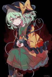  :| artist_name bad_id bad_twitter_id black_hat black_thighhighs blood blood_from_mouth blood_on_clothes blouse boots bow brown_footwear buttons closed_mouth commentary diamond_button female foot_out_of_frame frilled_shirt_collar frilled_sleeves frills green_eyes green_hair green_skirt hair_between_eyes hat hat_bow heart heart_of_string holding jitome komeiji_koishi long_sleeves looking_at_viewer medium_hair shirt skirt solo thighhighs third_eye touhou umemaro_(siona0908) wide_sleeves yellow_bow yellow_shirt 