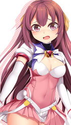  beat_angel_escalayer breasts cosplay covered_navel dress elbow_gloves escalayer escalayer_(cosplay) female gloves highres kamikaze_(kancolle) kantai_collection long_hair magical_girl medium_breasts pink_dress purple_eyes purple_hair short_dress solo white_gloves yasume_yukito 