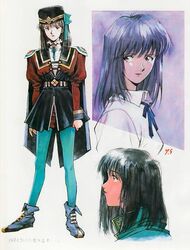  1990s_(style) aoki_uru female hat official_art pantyhose production_art retro_artstyle sadamoto_yoshiyuki science_fiction signature traditional_media uniform 