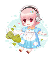  aged_down bad_id bad_pixiv_id blush bystander dress female hair_ornament hairclip headphones lolicon nitroplus open_mouth pink_hair red_eyes short_hair smile solo super_sonico 