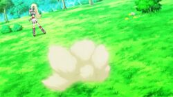  animated animated battle blue_sky female forest grass gym_leader koruni_(pokemon) lucario nature nintendo pokemon pokemon_(anime) sky tree two_side_up 