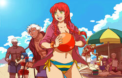  4boys 4girls bikini commentary_request crossover emu_(losspass) hinanawi_tenshi hong_meiling krizalid m.u.g.e.n magaki_(kof) mukai_(kof) multiple_boys multiple_girls outdoors patchouli_knowledge revision rugal_bernstein summer swimsuit the_king_of_fighters touhou yakumo_yukari 