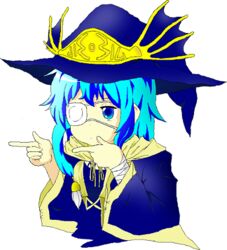  blue_eyes blue_hair chuunibyou_demo_koi_ga_shitai! coat duel_monster eria eyepatch hat long_hair lowres ritua_erial sparkling_daydream yu-gi-oh! 