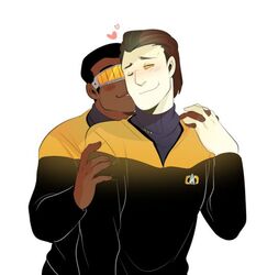  2boys android badge clothed combadge data gay geordi_la_forge human male male_only multiple_boys romantic romantic_couple science_fiction star_trek star_trek_the_next_generation starfleet_insignia starfleet_uniform tagme uniform visor visor_(eyewear) wholesome yaoi 