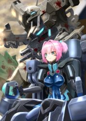  alien assault_visor beta_(muv-luv) blood blood_splatter blue_eyes check_commentary cockpit commentary_request covered_nipples crossover female fortified_suit fusou_(fuso0205) highres kantai_collection mecha muv-luv muv-luv_alternative name_connection partial_commentary pilot_suit pink_hair robot science_fiction scowl shiny shiranui_(kancolle) sitting skin_tight solo_focus tactical_surface_fighter tied_hair type_94_shiranui v-shaped_eyebrows 