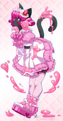  alternative_fashion anthro black_body black_fur clothed clothing digital_media_(artwork) digital_painting_(artwork) domestic_cat dress facial_piercing felid feline felis female fur goo_creature group hair hi_res j-fashion kemono lolita_(fashion) luckypan mammal nose_piercing nose_ring pastel_theme piercing pink_hair pink_nose purple_eyes ring_piercing sweet_lolita text url 