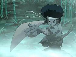  afro afro_samurai cap headband huey_freeman lowres samurai screencap sword the_boondocks weapon 