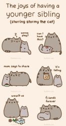  :3 ambiguous_gender angry animated closed_eyes daww dialogue domestic_cat duo eating english_text felid feline felis female_(lore) feral food fur grey_body grey_fur happy loaf mammal meme pusheen pusheen_and_friends pusheen_corp short_playtime sibling_(lore) simple_background sleeping stormy_(pusheen) text third-party_edit whiskers young young_feral 