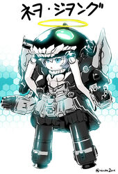  abyssal_ship akaza bodysuit chibi commentary_request female gundam gundam_unicorn halo kantai_collection mecha_musume neo_zeong parody translated twitter_username wo-class_aircraft_carrier 