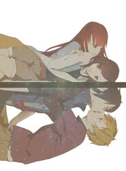  2boys 2girls akizuki_maria aonuma_shun asahina_satoru bad_id bad_pixiv_id blue_eyes brown_eyes brown_hair casual different_reflection honey_(honeydate) kissing long_hair multiple_boys multiple_girls red_hair reflection shin_sekai_yori short_hair watanabe_saki yaoi yuri 