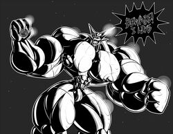  anthro big_muscles bulge dragmon huge_muscles hyper hyper_muscles male monochrome muscular muscular_male nipples pecs sinistar solo 