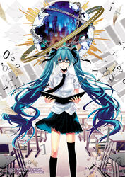  aqua_eyes aqua_hair artist_name asymmetrical_legwear bespectacled book chains chair commentary_request desk female glasses hair_ribbon hatsune_miku highres kneehighs long_hair mismatched_legwear necktie photoshop_(medium) ribbon skirt socks solo stells thighhighs torinoko_city_(vocaloid) twintails uneven_legwear very_long_hair vocaloid 