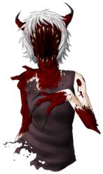  .flow blood body_horror claws dissolving_clothes exposed_muscle faceless female flesh guro highres horns monster_girl razberiighost rust_(.flow) sabitsuki sharp_teeth short_hair solo teeth transparent_background white_hair 