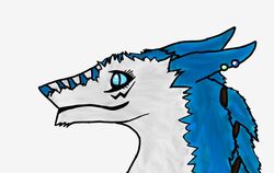  2017 accessory anthro asy&uacute;r black_markings blue_body blue_eyes blue_fur digital_media_(artwork) ear_piercing fur hair_accessory hairband happy headshot_portrait luckysandhawk markings piercing portrait sergal side_view simple_background smile solo vilous white_background white_body white_fur white_markings 