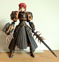  adeptus_astartes armor artoria_pendragon_(fate) bad_link black_legion chaos_(warhammer) chaos_space_marine claws cosplay crossover fate_(series) female figure gauntlets greaves heresy photo_(medium) red_hair saber_(fate) saber_alter scar skull sword warhammer_40k weapon yellow_eyes 