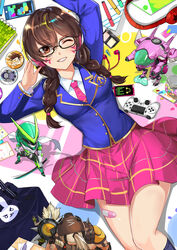  bandaid d.va headphones lan_yu megane overwatch seifuku skirt_lift 