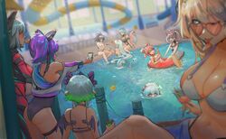  6+girls ;p ahoge amemiya_nazuna amemiya_nazuna_(1st_costume) android angel animal_ear_fluff animal_ears apricot_the_lich apricot_the_lich_(swimsuit) ass bikini black_bikini blue_hair bodysuit breasts broken_halo casual_one-piece_swimsuit cat_ears cat_girl cellphone chest_sarashi cleavage commentary cropped_jacket demon_girl demon_horns demon_wings dragon_girl dragon_horns dragon_tail english_commentary frilled_bikini frills glasses green_hair hair_ornament halo hat heart heart-shaped_eyewear highres hime_hajime holding holding_phone horns indoors ironmouse ironmouse_(swimsuit) jacket kson kson_(swimsuit) large_breasts leotard long_hair looking_at_viewer medium_breasts melody_(projektmelody) melody_(projektmelody)_(4th_costume) multicolored_hair multiple_girls multiple_horns navel nyatasha_nyanners nyatasha_nyanners_(4th_costume) one-piece_swimsuit one_eye_closed phone pink_hair ponytail pool purple_eyes purple_hair purple_leotard red_bodysuit rubber_duck sarashi short_hair silvervale silvervale_(4th_costume) slewpie small_breasts smartphone souchou streaked_hair swept_bangs swimsuit tail tongue tongue_out twintails two-tone_bikini vei_(vtuber) vei_(vtuber)_(sky_empress) virtual_youtuber vshojo wading water white_bikini white_hair white_headwear white_jacket wings wolf_ears wolf_girl wolf_tail yellow_eyes zentreya zentreya_(cyborg) zentreya_(cyborg)_(1st_costume) 