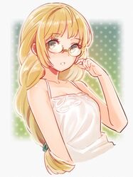  alternate_costume bespectacled blonde_hair braid braided_ponytail commentary_request female fire_emblem fire_emblem:_three_houses glasses green_eyes highres ingrid_brandl_galatea long_hair natsumi_(natumi06) parted_lips single_braid solo upper_body 