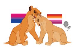  absurd_res bisexual_pride_colors closed_eyes disney duo felid female female/female feral head_to_head hi_res kingsimba lesbian_pride_colors lgbt_pride lion mammal orange_lesbian_pride_colors pantherine pride_colors simple_background sitting smile the_lion_guard the_lion_king tiifu_(the_lion_guard) vitani_(the_lion_king) white_background 