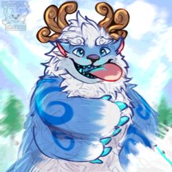  1:1 absurd_res blue_body blue_fur fluffy fur hi_res hug league_of_legends riot_games tencent tongue tongue_out willump_(lol) yeti 