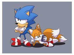  annoyed anthro border bored canid canine cellphone clothing duo electronics eulipotyphlan footwear fox gloves half-closed_eyes handwear hedgehog hi_res holding_cellphone holding_object holding_phone male mammal motion_blur narrowed_eyes phone scottforester17 sega shoes simple_background sonic_the_hedgehog sonic_the_hedgehog_(series) tails white_border 