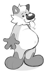  3_toes anthro beady_eyes belly bodily_fluids canid canine casual_nudity eyebrows featureless_chest featureless_crotch feet graham_(gramgastronomy) gramgastronomy greyscale hi_res male mammal monochrome navel nude overweight overweight_anthro overweight_male saliva saliva_on_tongue simple_background snout solo tail three-quarter_view toes tongue tongue_out toony unavailable_at_source white_background x_navel 