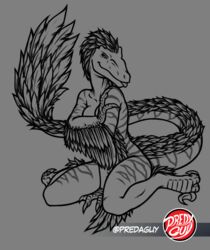  anthro blep digitigrade dinosaur dromaeosaurid extinct feathered_dinosaur feathered_dromaeosaurid feathered_scalie feathered_tail feathers female long_tail looking_at_viewer nude predaguy prehistoric_species reptile scalie sitting smile solo strategically_covered tail teasing theropod thick_tail tongue tongue_out uthalla velociraptor wariza wings 