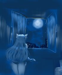  2023 3_fingers 5:6 absurd_res balcony female fingers gardevoir generation_3_pokemon hair hi_res humanoid light long_hair luna_the_gardevoir moon moonlight night nintendo not_furry open_window pokemon pokemon_(species) rear_view renv shiny_pokemon signature solo 