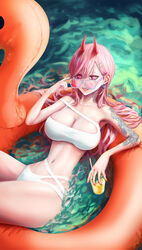  adjusting_eyewear alternate_costume arm_tattoo bare_shoulders bikini blush breasts cleavage collarbone cup dindsau earrings female girls&#039;_frontline hair_ornament hairclip heart heart_earrings highres holding holding_cup horns jewelry long_hair looking_at_viewer looking_over_eyewear medium_breasts mole mole_under_eye nail_polish navel neck_tattoo ocean open_mouth pink-tinted_eyewear pink_eyes pink_hair purple_eyes red_nails sig_mcx_(girls&#039;_frontline) sitting smile solo spade_(shape) spade_earrings sunglasses swimsuit tattoo tinted_eyewear tongue tongue_out water white_bikini 