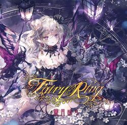  album_cover album_name bare_shoulders barefoot blonde_hair breasts butterfly_wings choker cleavage commentary_request cover crown demon demon_horns double_bun dress earrings female fingerless_gloves flower gloves goth_fashion hair_bun horns insect_wings jewelry lamp long_hair looking_at_viewer magic_circle mini_crown onineko original pointy_ears purple_eyes second-party_source single_fingerless_glove sparkle strapless strapless_dress tassel tassel_earrings white_flower wings 