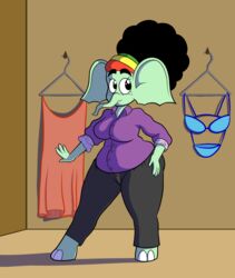  absurd_res anthro clothed clothing elephant elephantid female fully_clothed green_body hi_res kiyana_(marcodile) mammal marcodile mature_anthro mature_female proboscidean slightly_chubby slightly_chubby_female solo wide_hips 