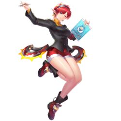  blue_eyes boots chisato_madison earrings female full_body hairband jewelry legs official_art one_eye_closed pencil pointy_ears red_hair red_shorts short_hair shorts simple_background smile solo star_ocean star_ocean_anamnesis star_ocean_the_second_story teeth transparent_background yapo_(croquis_side) 