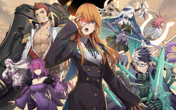  2boys 6+girls abs ainu_clothes beard black_coat black_hair black_ribbon black_shirt black_skirt blonde_hair blood blood_from_eyes blue_eyes blue_hair blue_jacket bow breasts brown_hair brynhildr_(fate) buttons cannon cleavage cloak coat collared_cloak collared_shirt dress epaulettes facial_hair fate/grand_order fate_(series) flying fur gauntlets glasses grey_hair grin hair_between_eyes hairband hairbow hand_on_own_face heterochromia hildr_(fate) holding holding_polearm holding_sword holding_wand holding_weapon hood hooded_cloak jacket kiyo_(chaoschyan) large_breasts long_hair long_sleeves multicolored_hair multiple_boys multiple_girls muscular muscular_male napoleon_bonaparte_(fate) neck_ribbon off-shoulder_dress off_shoulder open_clothes open_jacket open_mouth open_shirt ophelia_phamrsolone ortlinde_(fate) pectoral_cleavage pectorals pink_hair pleated_skirt polearm purple_cloak purple_dress purple_hair purple_hairband red_eyes ribbon sailor_collar sash scathach_(fate) scathach_skadi_(fate) shirt sidelocks sigurd_(fate) sitonai_(fate) skirt sleeveless sleeveless_shirt smile spear spiked_hair sword thighhighs thrud_(fate) two-tone_hair valkyrie_(fate) very_long_hair wand weapon white_cloak white_dress white_shirt wide_sleeves wing_hair_ornament yellow_ribbon 