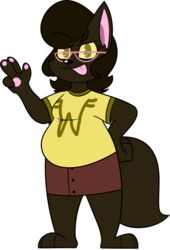  2017 3_toes 4_fingers alpha_channel anthro barefoot belly biped black_eyebrows black_eyelashes black_nose bottomwear breasts brown_body brown_bottomwear brown_clothing brown_ears brown_fur brown_hair brown_skirt brown_tail brown_tuft cadence_bonaventura cat_tail cheek_tuft chokovit_(artist) clothed clothed_anthro clothed_female clothing colored digital_drawing_(artwork) digital_media_(artwork) domestic_cat eyebrow_through_hair eyebrows eyewear facial_tuft feet felid feline felis female female_anthro fingers fluffy fluffy_tail front_view full-length_portrait fur fur_tuft glasses glistening glistening_eyes glistening_nose glistening_tongue green_eyes hair half-moon_glasses hand_on_hip hi_res long_tail mammal no_pupils overweight overweight_anthro overweight_female pawpads pink_eyewear pink_glasses pink_inner_ear pink_pawpads pink_tongue portrait raised_eyebrow shirt simple_background skirt small_breasts solo standing t-shirt tail toes tongue tongue_out topwear translucent translucent_hair transparent_background tuft yellow_clothing yellow_sclera yellow_shirt yellow_t-shirt yellow_topwear york_chocolate 