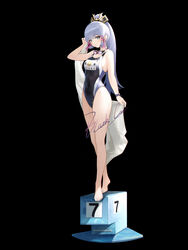  alternate_costume aqua_nails artist_name barefoot black_background blackcat_enjia blue_hair blunt_bangs blunt_tresses blush breasts clothes_writing commentary competition_swimsuit crossed_legs feet female figure_stand full_body genshin_impact goggles goggles_around_neck hair_ornament hair_ribbon high_ponytail highleg highleg_swimsuit highres holding holding_towel kamisato_ayaka legs long_hair looking_at_viewer medium_breasts mole mole_under_eye nail_polish name_tag one-piece_swimsuit parted_lips ribbon school_swimsuit sideboob sidelocks signature simple_background solo standing swimsuit thighs toenail_polish toenails toes towel tress_ribbon watch water_drop wet white_towel wristwatch 