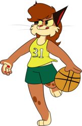  2017 3_toes 4_fingers action_pose alpha_channel anthro ball barefoot basketball basketball_(ball) basketball_uniform biped black_ears black_eyebrows black_eyelashes black_markings black_pupils black_whiskers bobcat bottomwear breasts brown_body brown_eyes brown_fur brown_hair brown_spots cammy_carter cheek_tuft chokovit_(artist) clothed clothed_anthro clothed_female clothing colored countershade_fur countershade_hands countershade_neck countershade_torso countershading digital_drawing_(artwork) digital_media_(artwork) eye_through_hair eyebrow_through_hair eyebrows facial_tuft fangs feet felid feline female_anthro fingers front_view fur fur_tuft glistening glistening_eyes glistening_nose green_bottomwear green_clothing green_shorts hair hair_over_eye hi_res jersey knee_markings leg_markings looking_aside lynx mammal markings narrowed_eyes number number_on_jersey number_print on_one_leg one_eye_obstructed p: pawpads pose prick_ears pupils red_inner_ear red_nose red_pawpads red_tongue shorts simple_background sportswear spots spotted_body spotted_fur spotted_knees spotted_legs standing tan_body tan_countershading tan_markings tan_toes teeth text toeless_(marking) toes tongue tongue_out topwear translucent translucent_hair transparent_background tuft uniform whiskers white_text yellow_sclera 