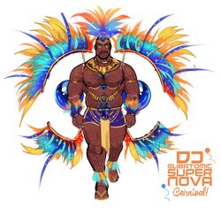  1boy arm_hair armlet astro_(saturn) bara beard belly chest_hair costume_request dark-skinned_male dark_skin facial_hair full_beard full_body hairy headdress highres large_pectorals leg_hair looking_at_viewer male_focus mature_male moustache muscular muscular_male native_american_headdress nipples no_pupils original pectorals pelvic_curtain plump saturn/eden_(saturnsorblt) short_hair short_shorts shorts smile solo thick_eyebrows thick_thighs thighs unfinished walking 