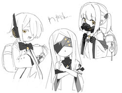  3girls black_mask blindfold blue_archive coat colored_skin ein_(blue_archive) highres long_hair long_sleeves mask medium_hair multiple_girls ocha_(popopogg) ohr_(blue_archive) respirator short_hair sof_(blue_archive) symbol-shaped_pupils twintails white_coat white_hair white_skin wide_sleeves x-shaped_pupils yellow_eyes 