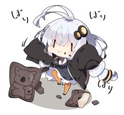  :t antenna_hair arms_up black_jacket blush braid breasts chibi closed_mouth collared_shirt commentary dress eating female food food_on_face grey_dress grey_hair hair_between_eyes hair_ornament headset jacket kizuna_akari koala_no_march large_breasts long_hair long_sleeves milkpanda mini_person minigirl orange_pantyhose pantyhose puffy_long_sleeves puffy_sleeves shadow shirt sleeves_past_fingers sleeves_past_wrists solo standing standing_on_one_leg star_(symbol) striped_clothes striped_pantyhose sweat translated twin_braids twintails vertical-striped_clothes vertical-striped_pantyhose very_long_hair voiceroid wavy_mouth white_background white_shirt |_| 