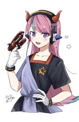  :d aimai_(aimailskl) apex_legends b3_wingman bad_id bad_twitter_id black_dress blue_dress blue_hair collarbone crazy_raccoon dress fake_horns female gloves gun hand_on_own_hip highres holding holding_gun holding_weapon horns looking_at_viewer multicolored_hair open_mouth pink_hair purple_eyes revolver selly55 smile solo star_(symbol) streaked_hair two-tone_dress weapon white_gloves 